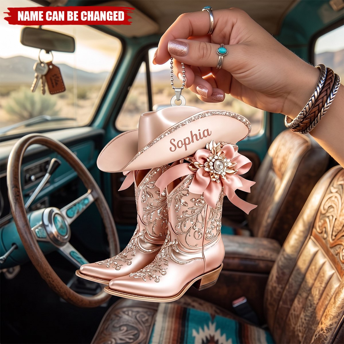 Personalized Cowgirl Boot Ornament, Custom Western Christmas Car Ornament