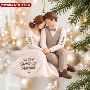 Our First Christmas Married Personalized Wooden Ornament