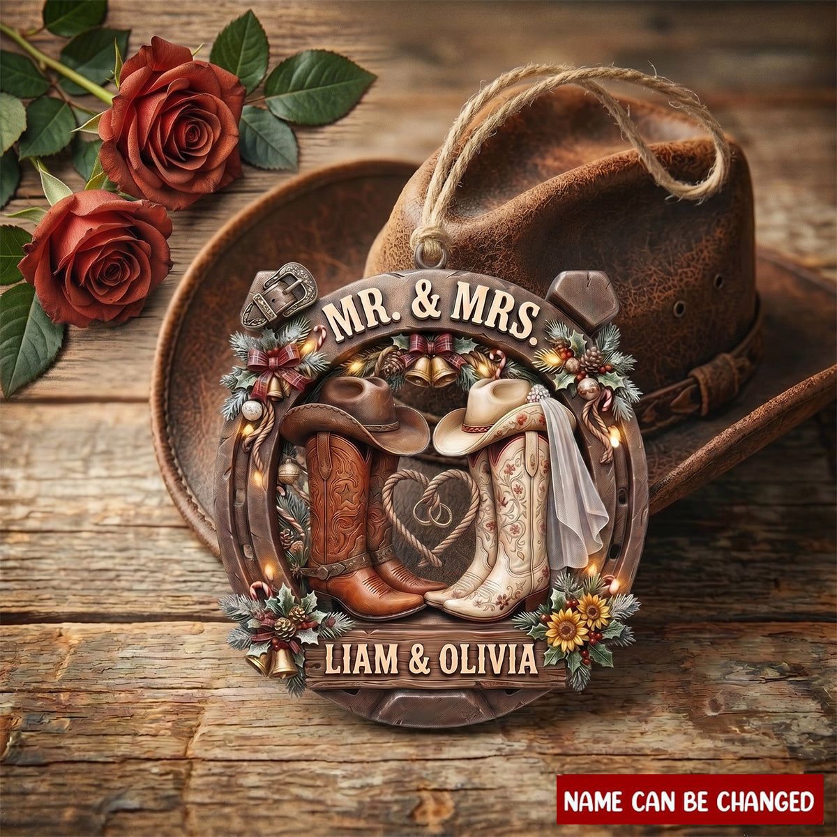 Cowboy Cowgirl Western Couple Acrylic Ornament - Personalized Gifts For Couple Christmas Ornament