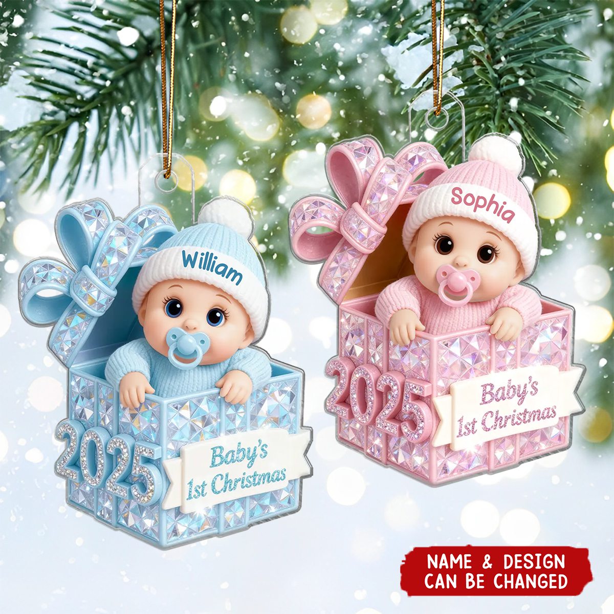 Shining Effect Pastel Color Baby's First Christmas - Personalized Acrylic Ornament