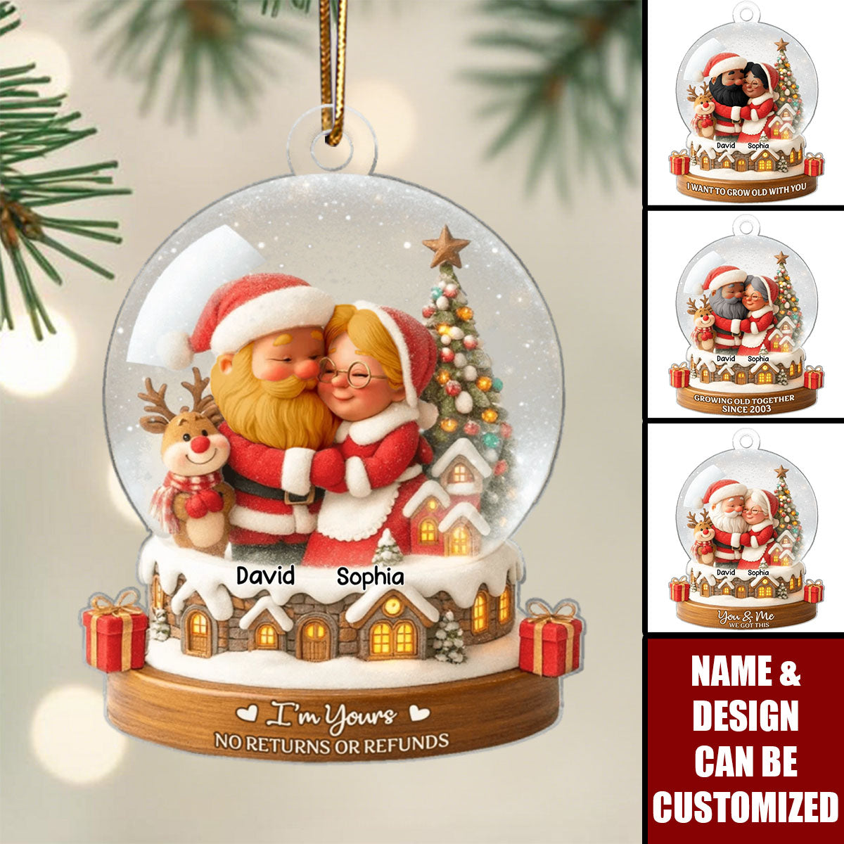 Snow Globe Santa Couple Growing Old Together - Personalized Acrylic Ornament