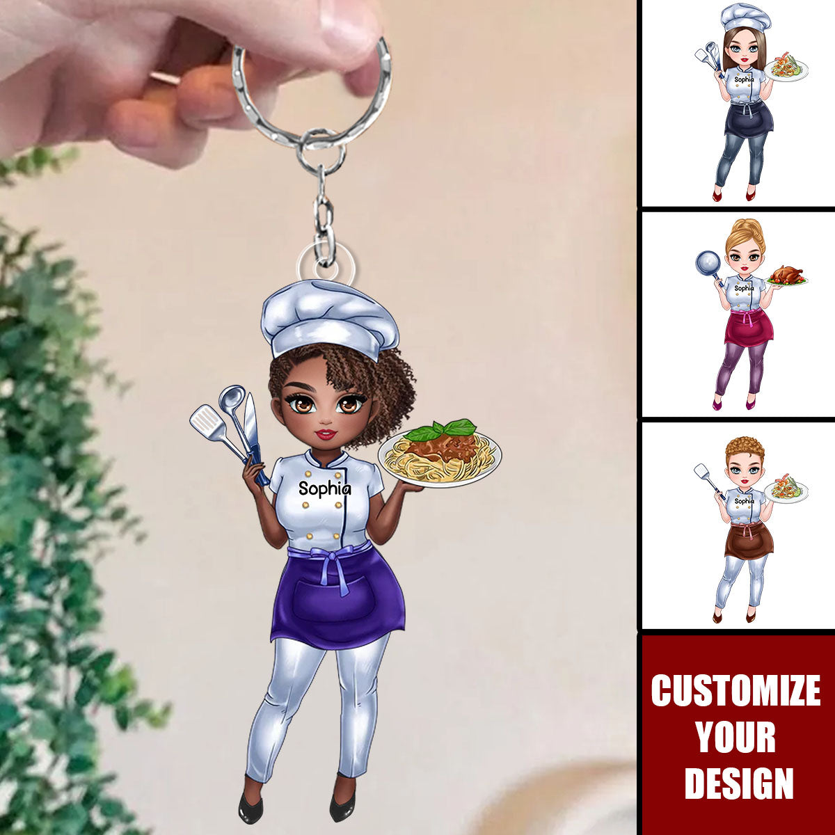 Custom Cartoon Female Chef - Personalized Acrylic Keychain