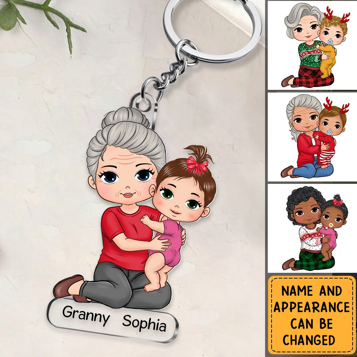Christmas Grandma & Grandkid Personalized Acrylic Keychain
