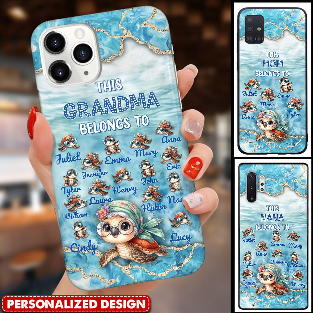 Grandma Turtle Belongs To Grandkids Beneath Ocean Personalized Phone Case