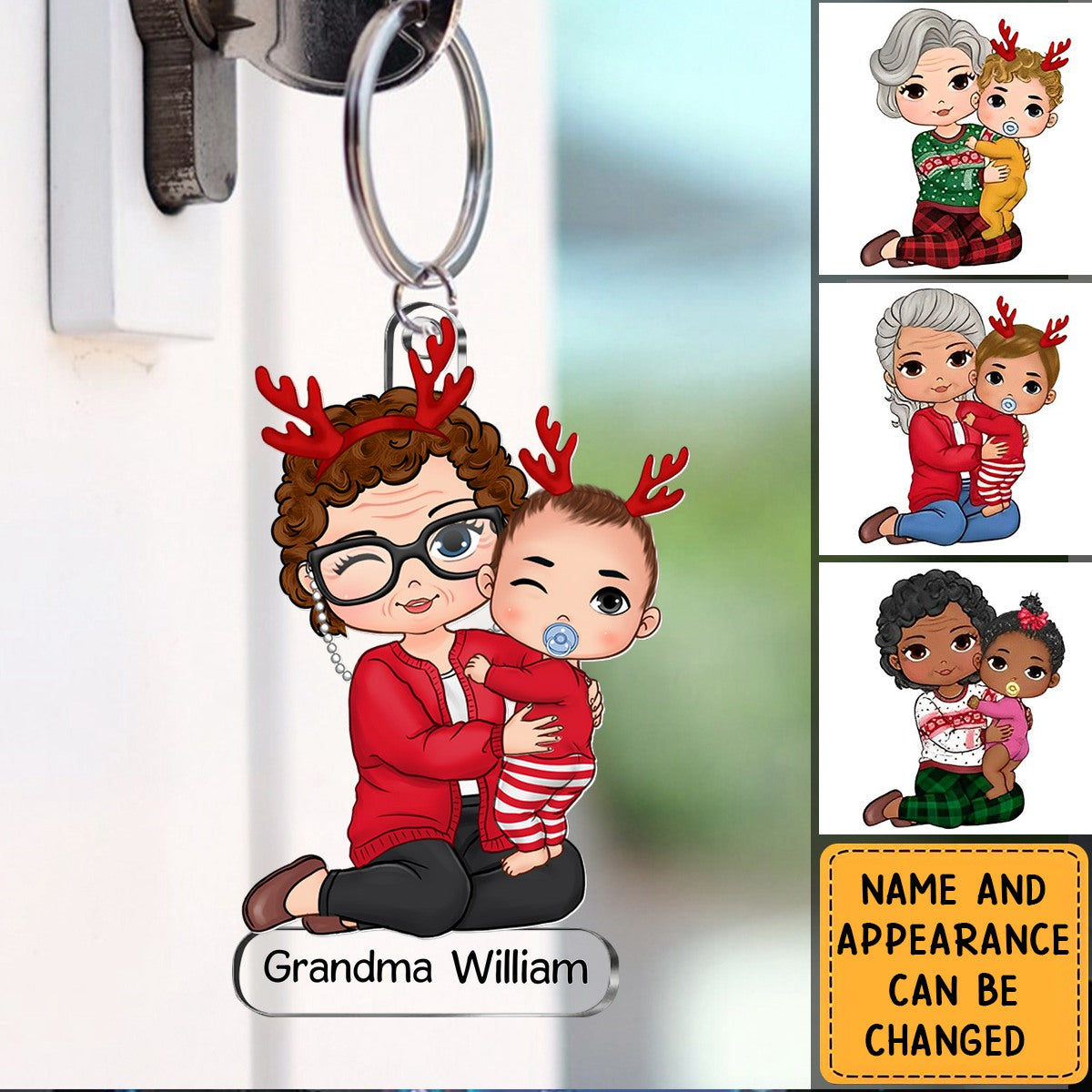 Christmas Grandma & Grandkid Personalized Acrylic Keychain