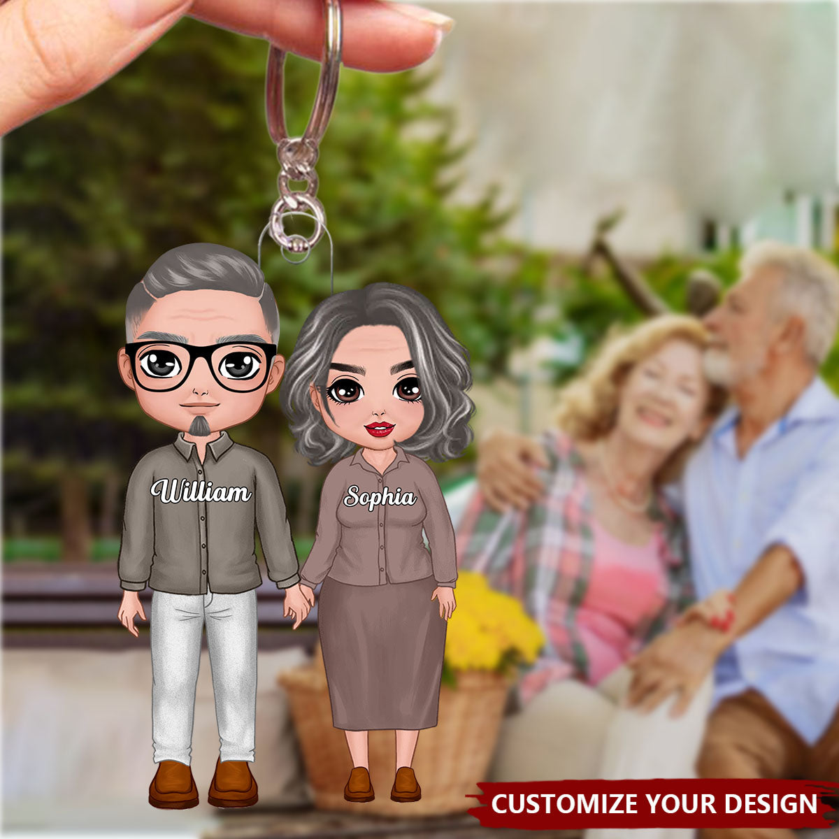 Old Young Doll Couple Annoying Each Other Personalized Acrylic Keychain