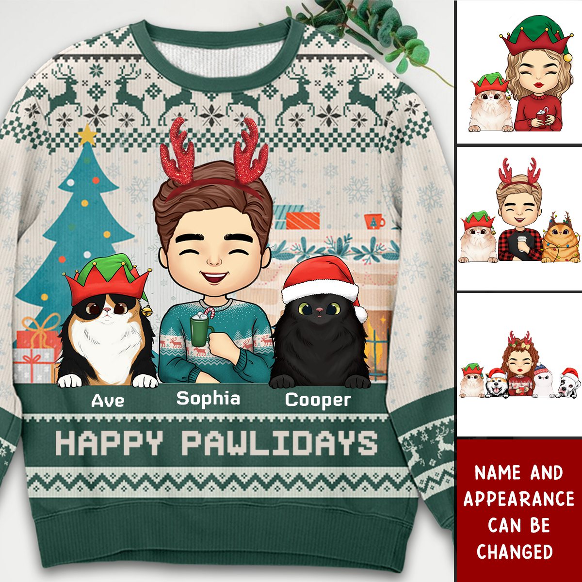 Happy Great Pawlidays - Dog & Cat Personalized Custom Ugly Sweatshirt - Unisex Wool Jumper - Christmas Gift For Pet Owners, Pet Lovers