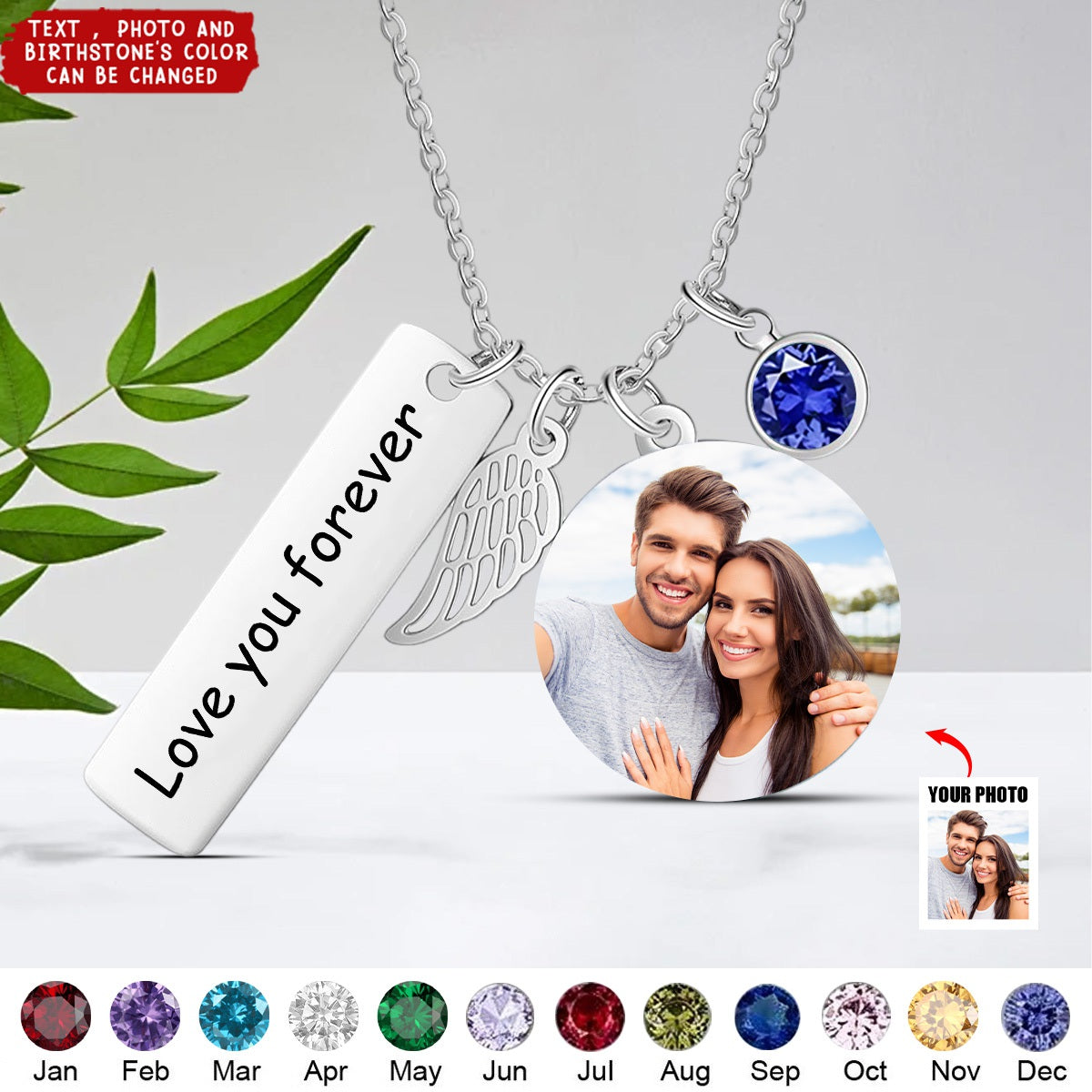 Customised Photo Necklace With Engraved Nameplate And Birthstone Bespoke Photo Necklace