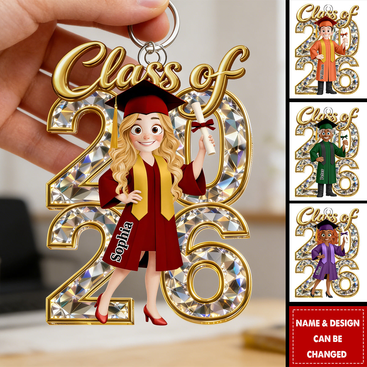 Congrats Grad Woman Man Crystal Effect - Personalized Acrylic Keychain