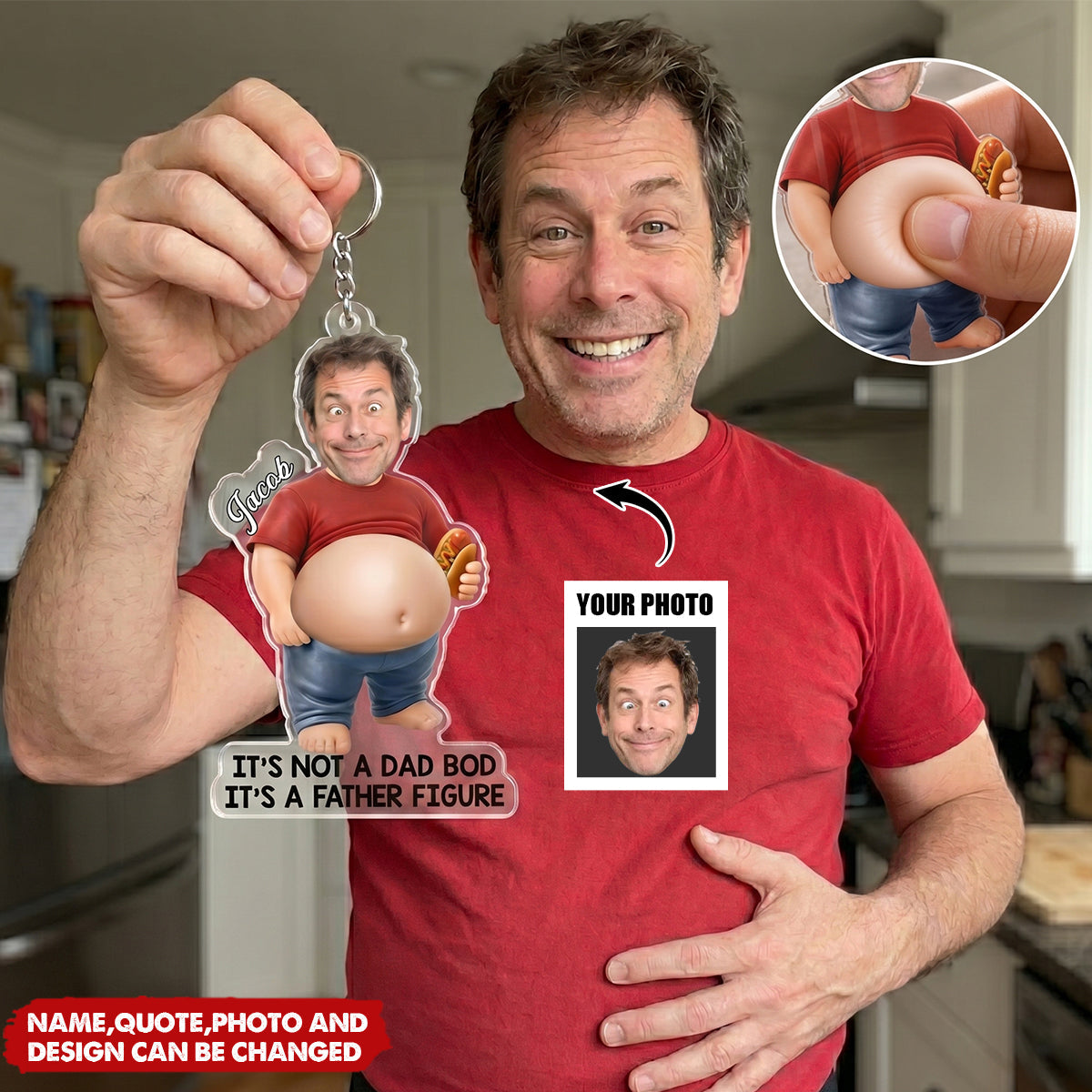Dad Bod in Progress – Personalized Acrylic Keychain, Gifts for Dad and Grandpa