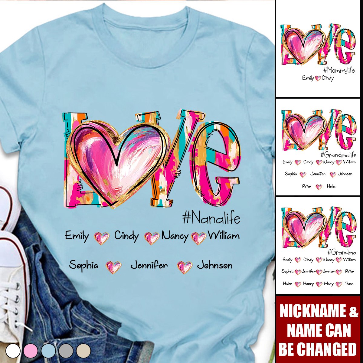 Love Grandmalife Kid Names Heart Personalized T-shirt
