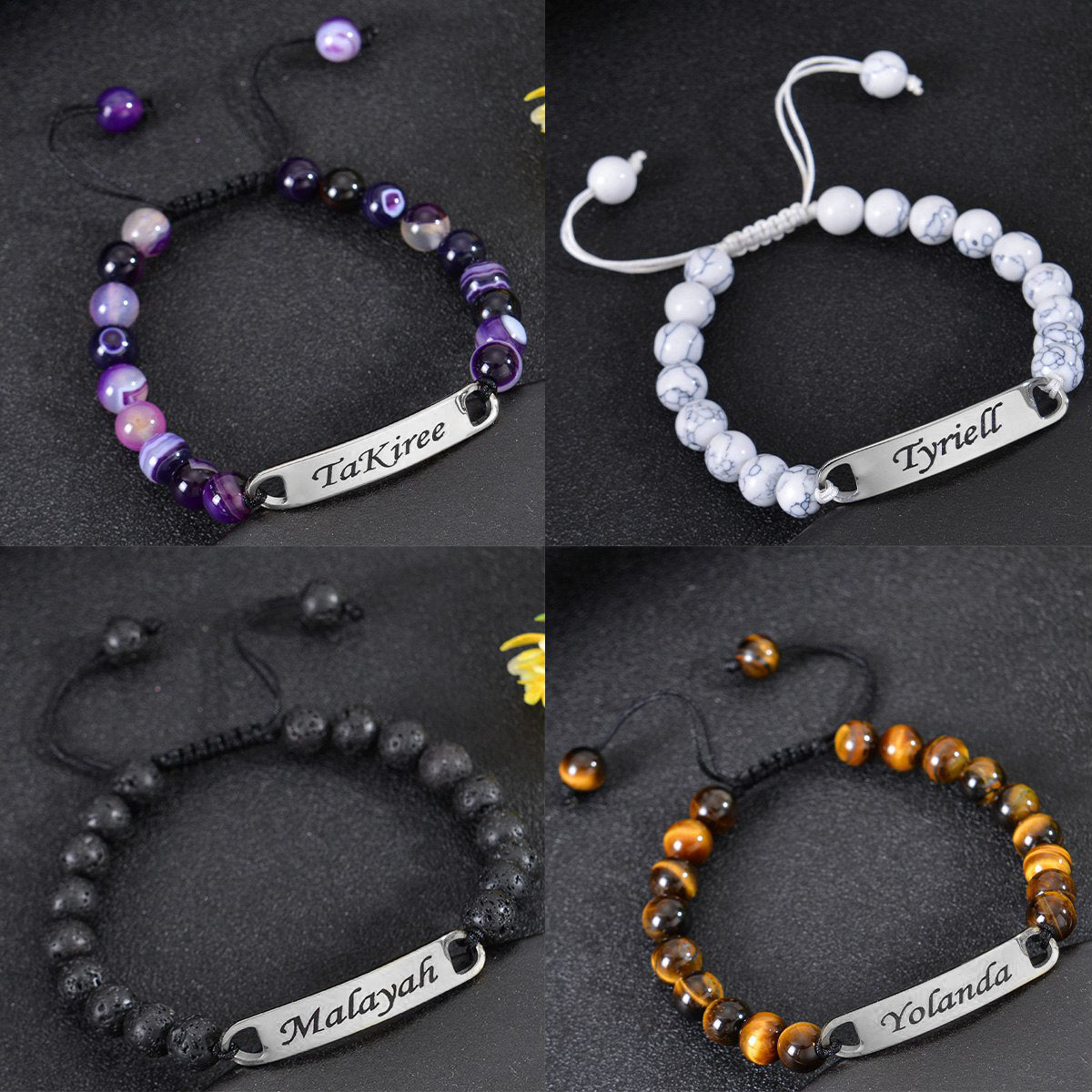 Unisex Personalized Nameplate Bead Bracelet Fabric Link, Couple Gift