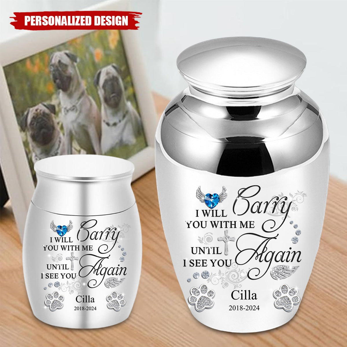 You Left Pawprints In My Heart I Will Carry You With Me - Mini Keepsake Urn for Ashes - Memorial Gift