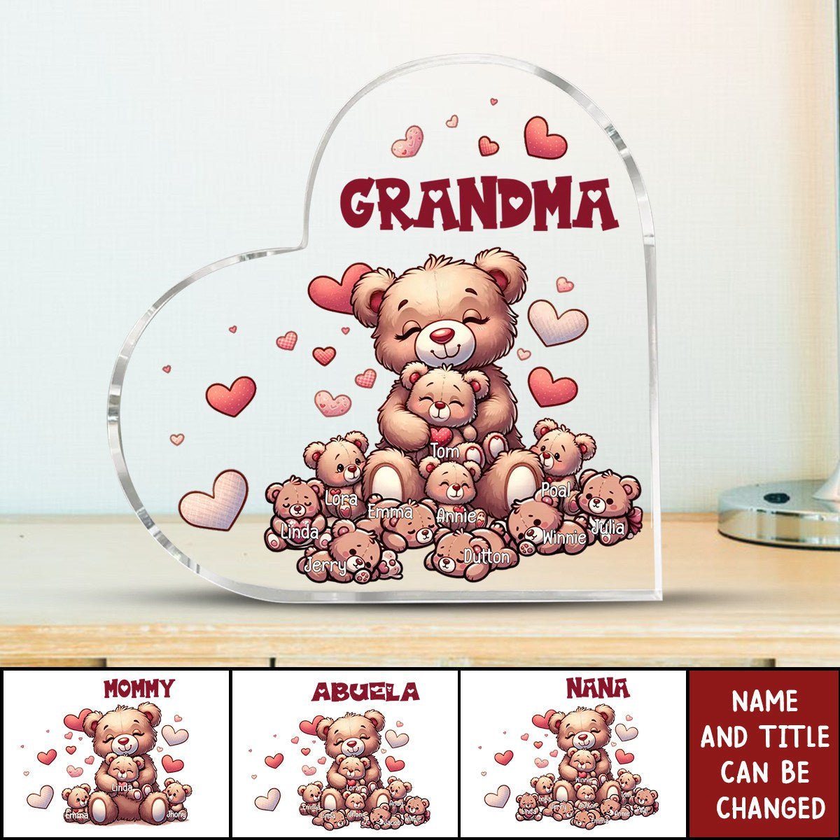 Nana's Bear - Personalized Heart-shaped Acrylic Plaque