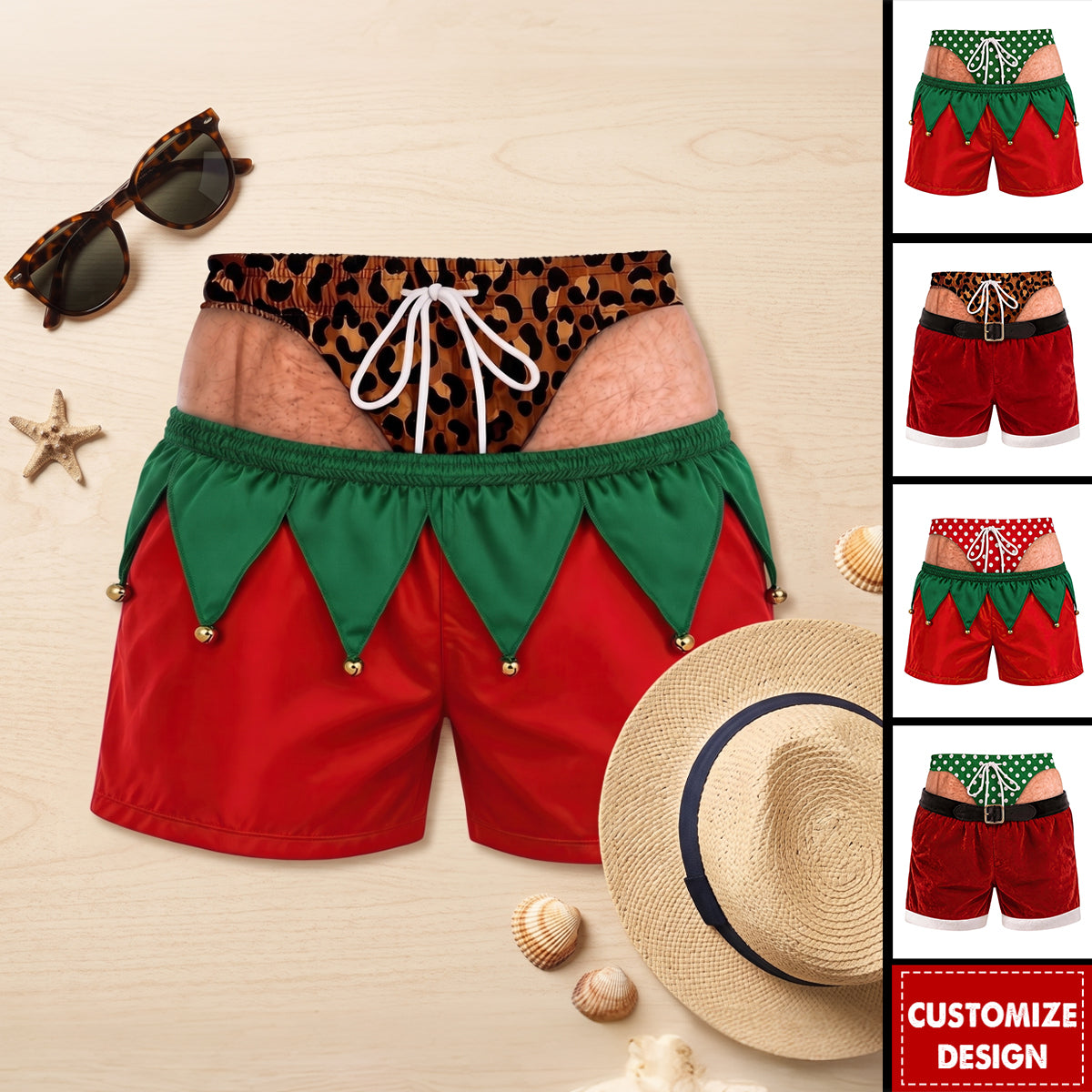 Santa Christmas Men's Beach Shorts Personalized Gifts For Men
