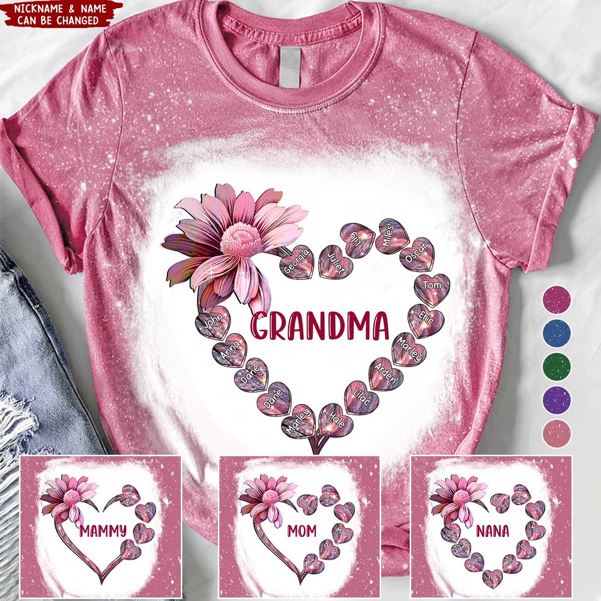 Sunflower Grandma Nana Mom Loads Of Sweet Heart Kids Color Personalized 3D T-shirt