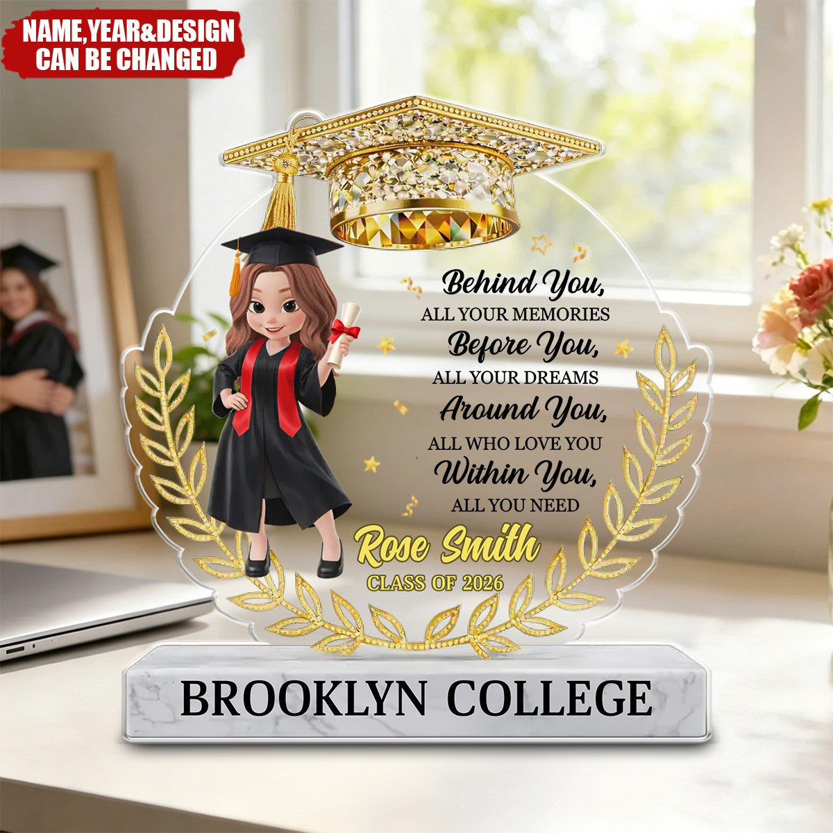 The Journey Begins Here - Personalized Acrylic Block Plaque, Gift for Graduation