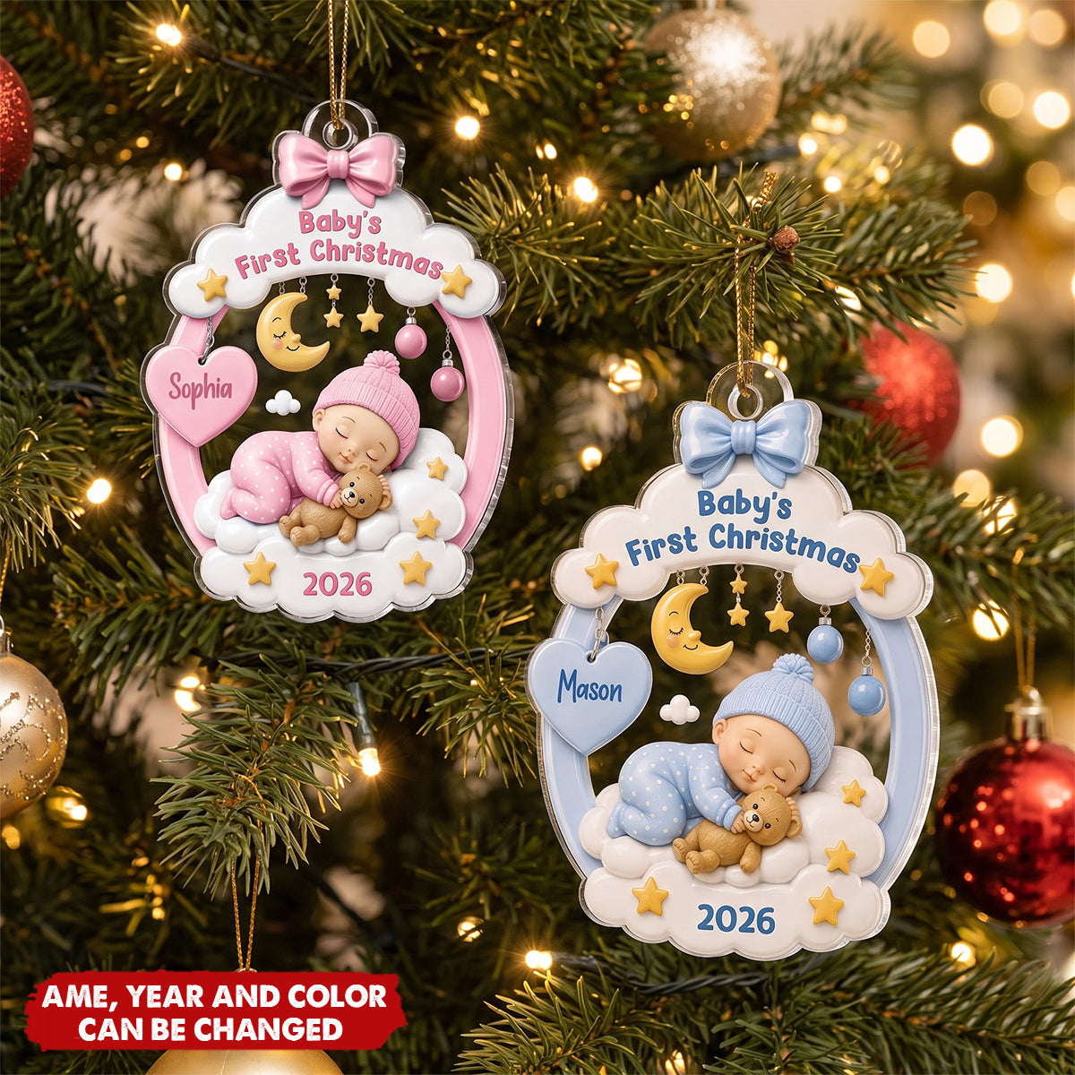 Baby’s First Christmas Sleeping Baby - Personalized Acrylic Custom Shape Ornament