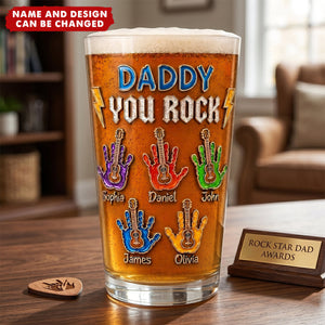 Daddy You Rock - Personalized Beer Glass, Gift For Dad