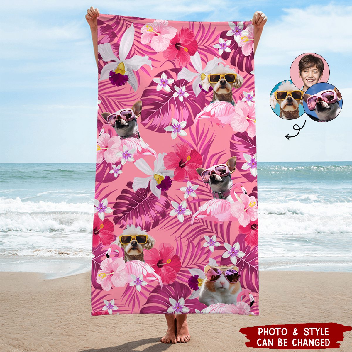 Cat Dog Photo Tropical Style Personalized Beach Towel