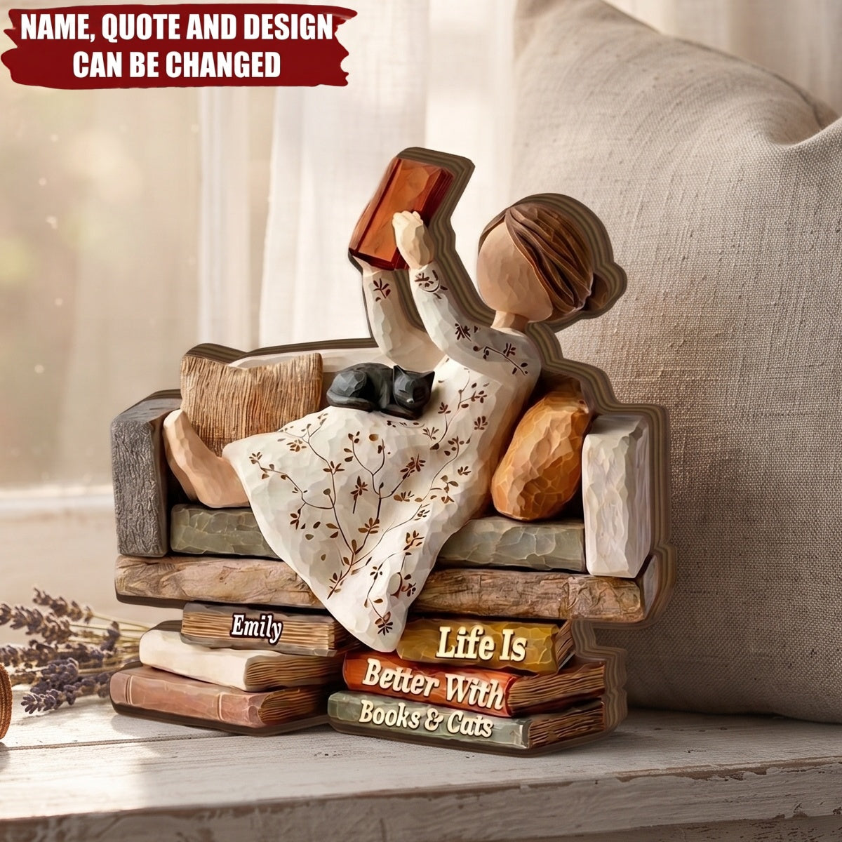 Life Is Better With Books & Cats - Personalized Customized 3-layered Wooden Plaque