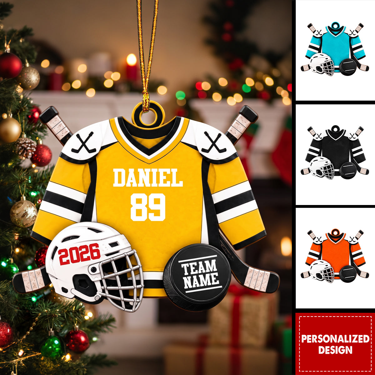 Personalized Hockey Ornament, Custom Name & Number Hockey Player Christmas Ornament