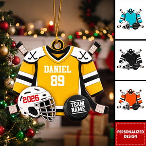 Personalized Hockey Ornament, Custom Name & Number Hockey Player Christmas Ornament