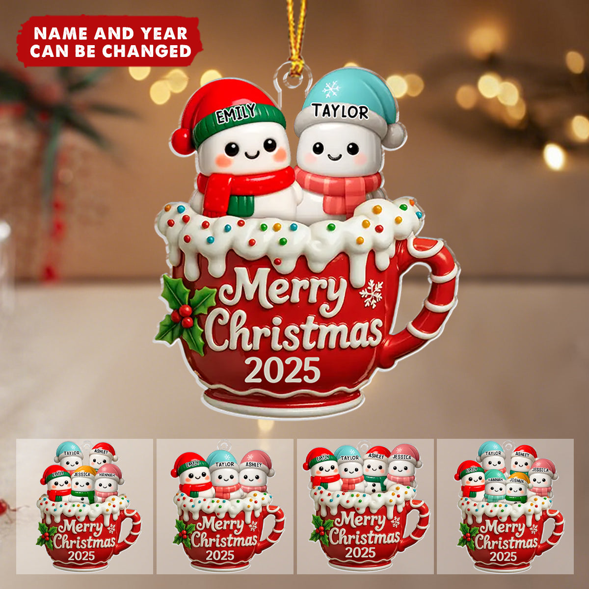 Snowman Family - Personalized Christmas Acrylic Ornament