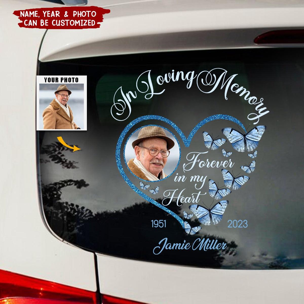 In Loving Memory Sparkling Heart Memorial Butterflies Personalized Decal