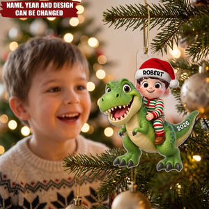 Trending Kid With Dinosaur Design For Boy Girl - Personalized Acrylic Ornament, Gift For Grandkids
