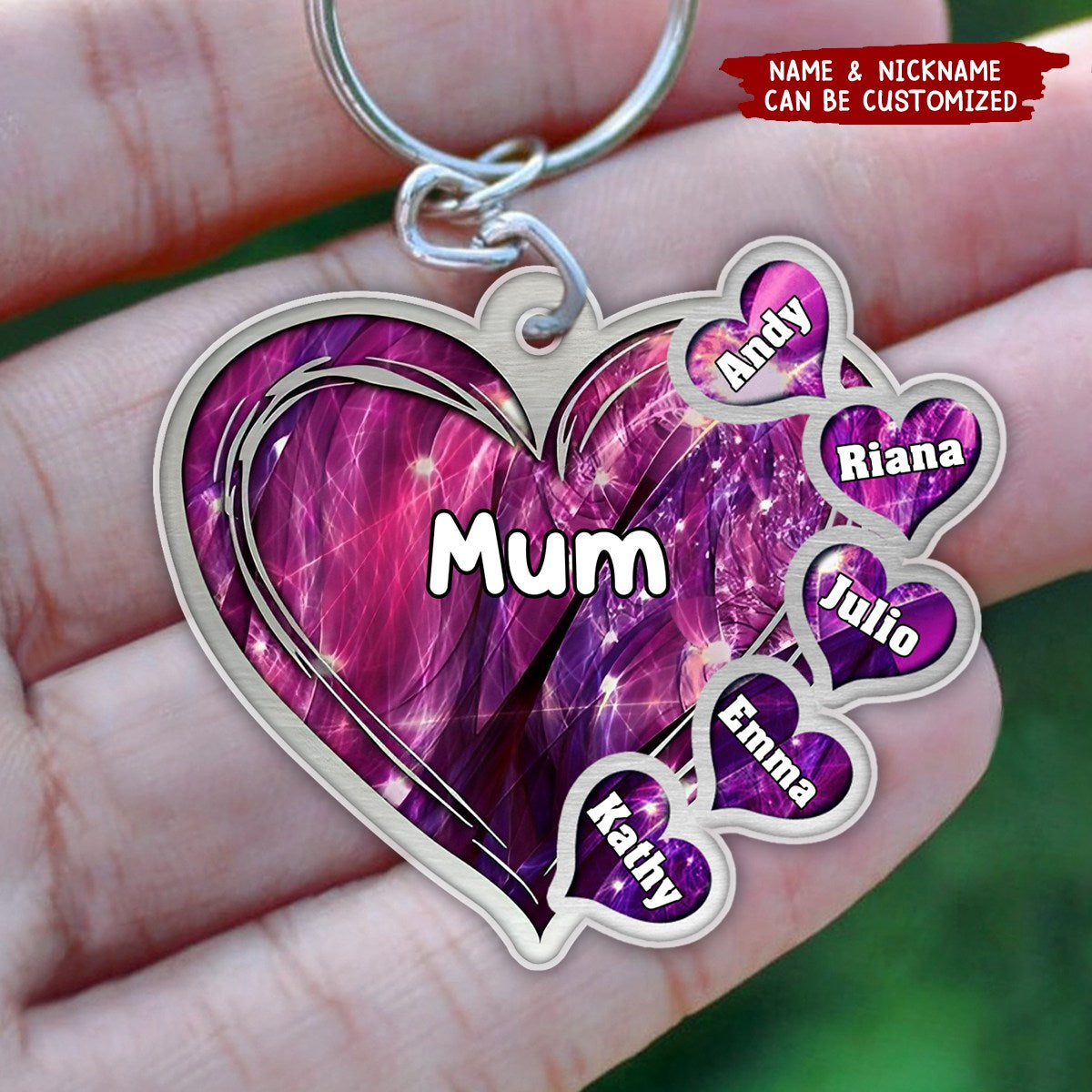 Grandma Mom Title Lovely Hearts Personalized Acrylic Keychain