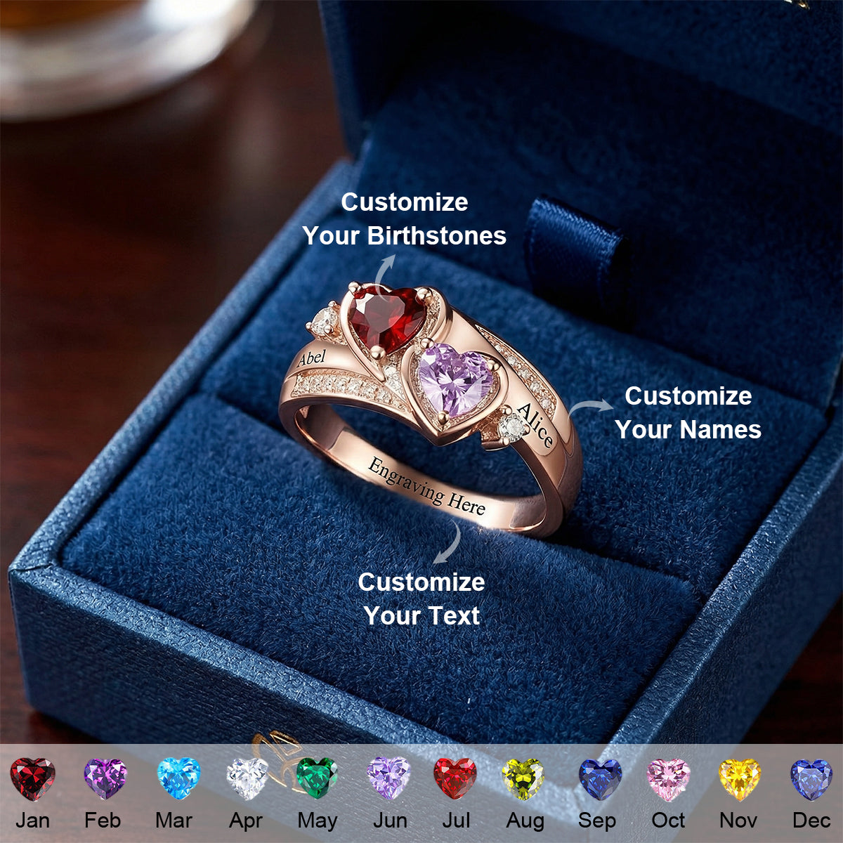 Personalized Couple's Duo Birthstone Ring