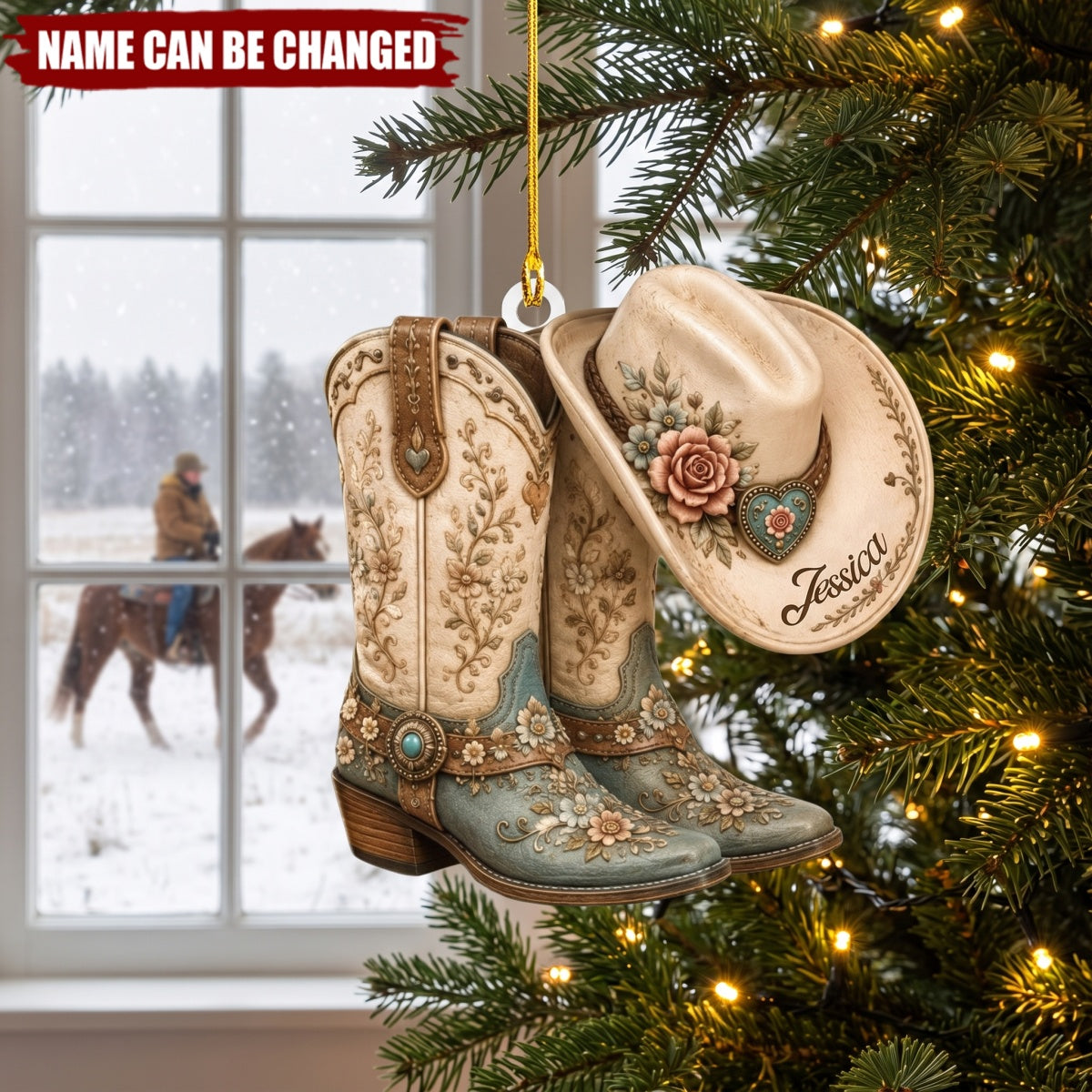 Cowgirl Boot & Western Hat - Personalized Acrylic Custom Shape Ornament