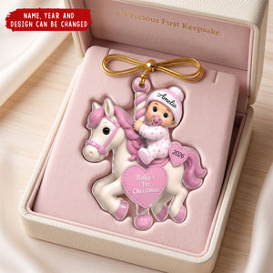 Baby First Christmas On Carousel House - Personalized Acrylic Custom Shape Ornament