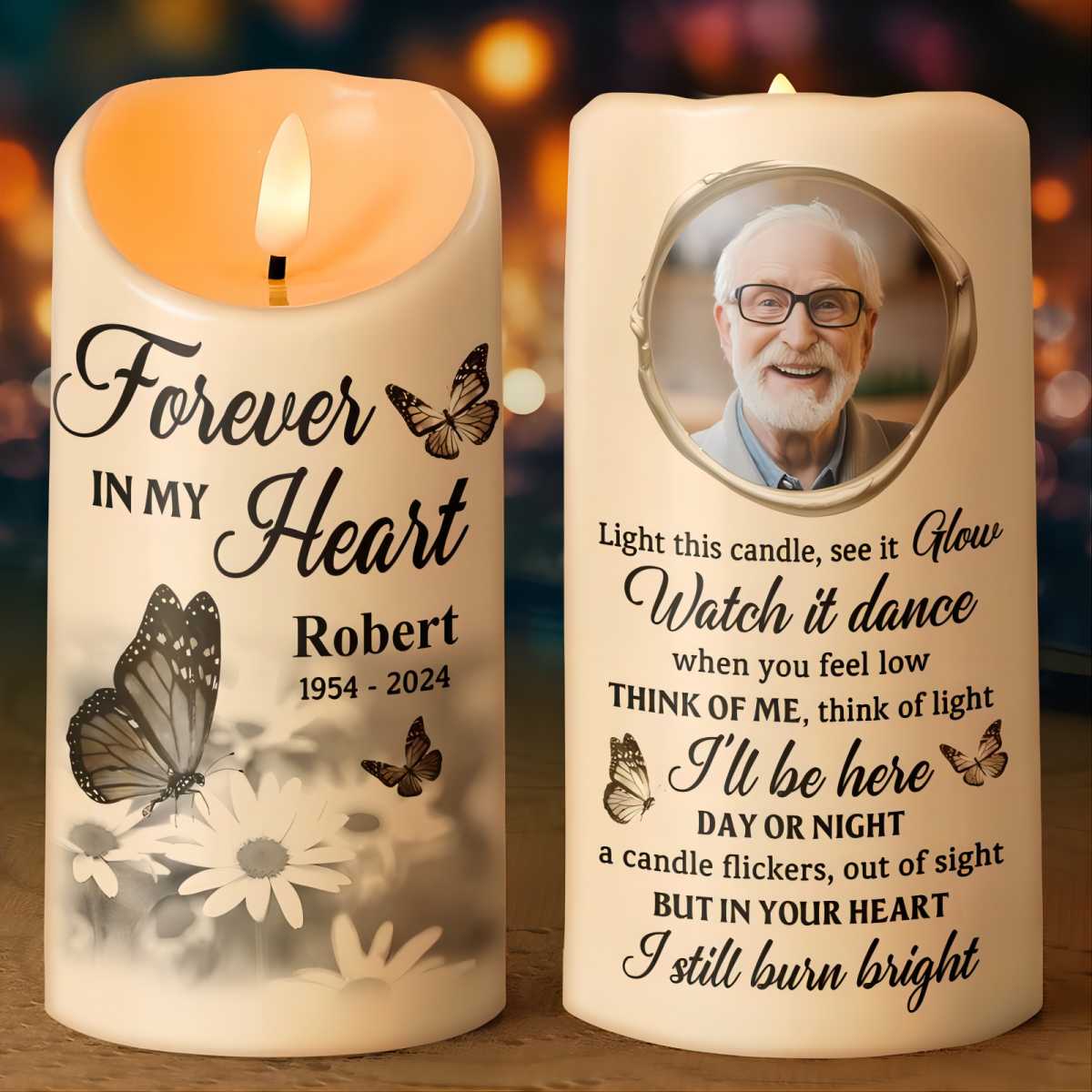 Forever In Our Hearts - Personalized Memorial Candle LED Light - Sympathy Gift For Family Members