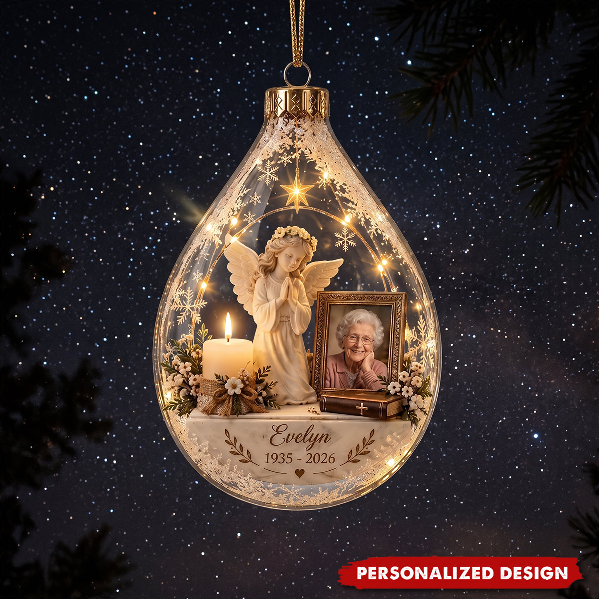 Personalized Memorial Photo Ornament, Angel Acrylic Xmas Decor