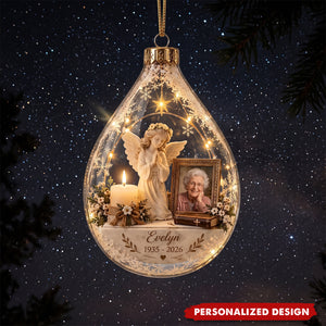 Personalized Memorial Photo Ornament, Angel Acrylic Xmas Decor