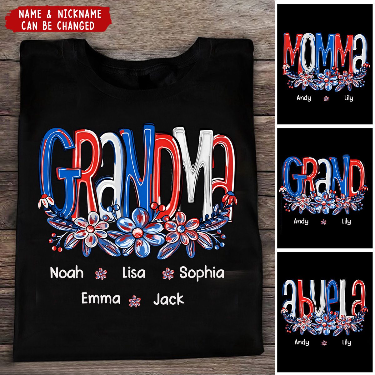 Red White Blue USA 4th July For Grandma And Kids Personalized Shirt