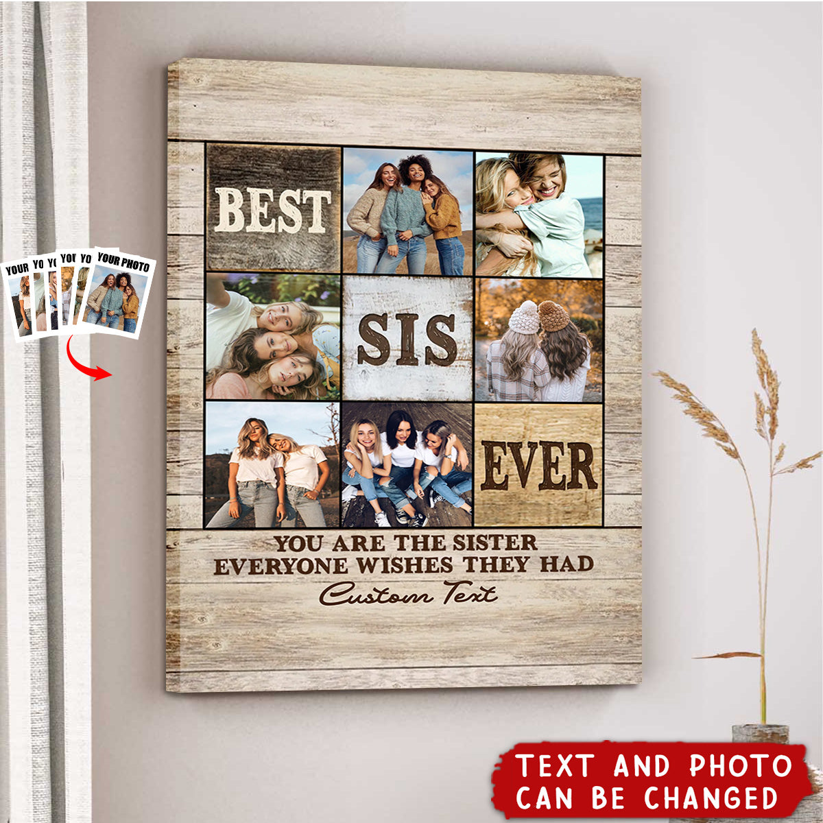 Best Sister Ever Photo Collage Gift, Personalized Sister Photo Collage Canvas