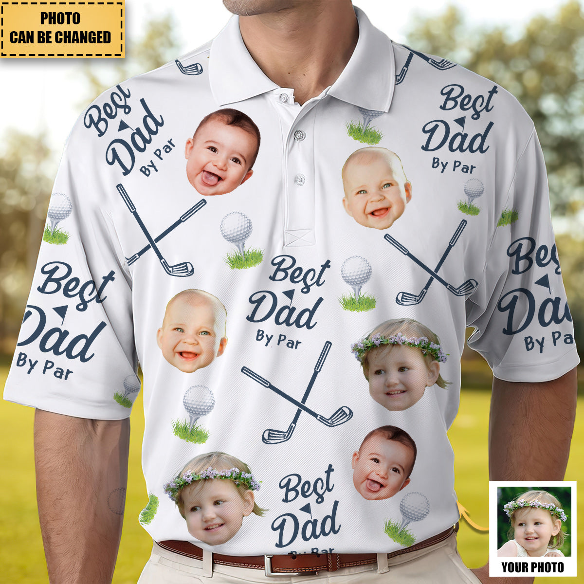 Best Dad By Par - Personalized Photo Polo Shirt