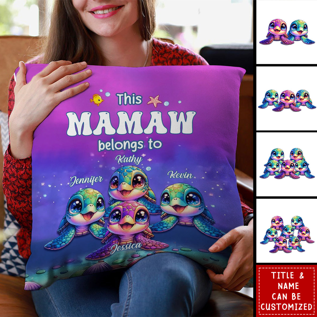 This Grandma Belongs To Colorful Turtle Personalized Pillow