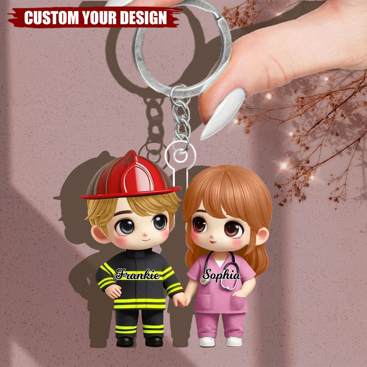 Cute Cartoon Couple Occupation Personalized Acrylic Keychain