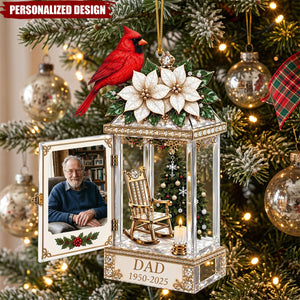 Personalized Memorial Acrylic Ornament, Custom Photo Name Cardinal Lantern Christmas Keepsake
