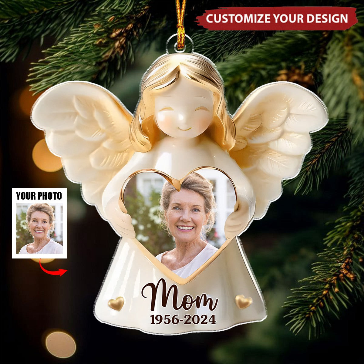 Custom Photo Remembered With Love - Personalized Acrylic Ornament, Christmas Gift For Family Members