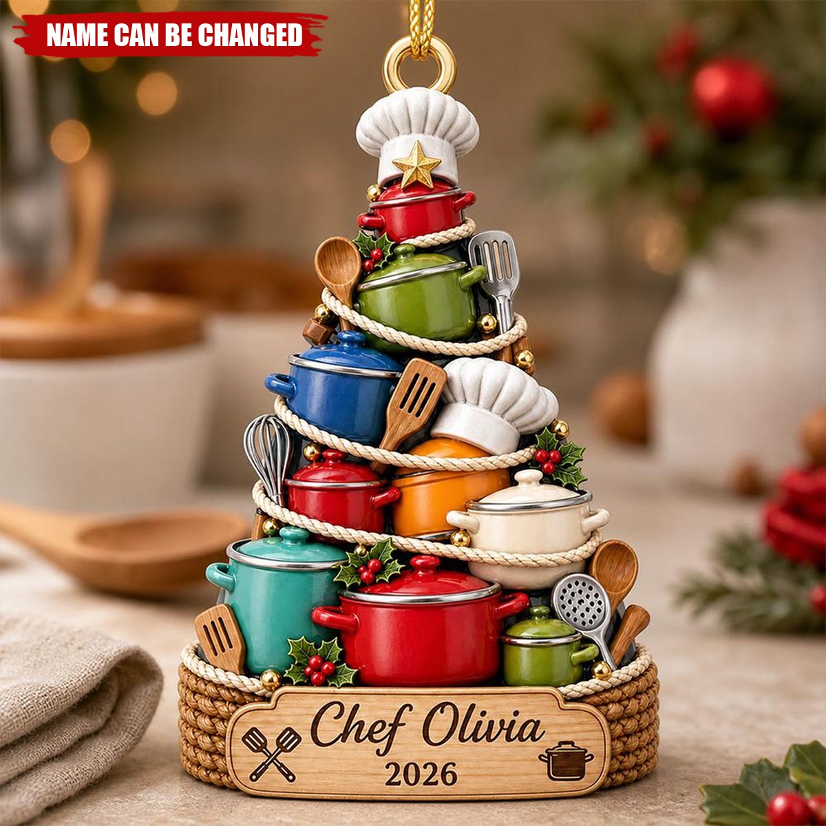 Personalized Chef Christmas Ornament, Custom Name Acrylic Ornament, Kitchen Cooking Decor, Chef Keepsake Gift