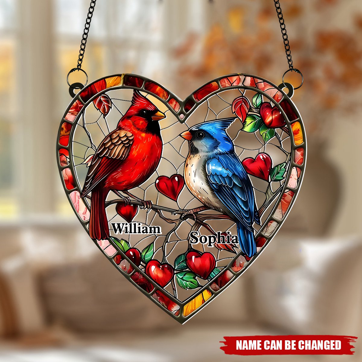 Lovely Hummingbird Couple - Personalized Couple Window Hanging Suncatcher Ornament