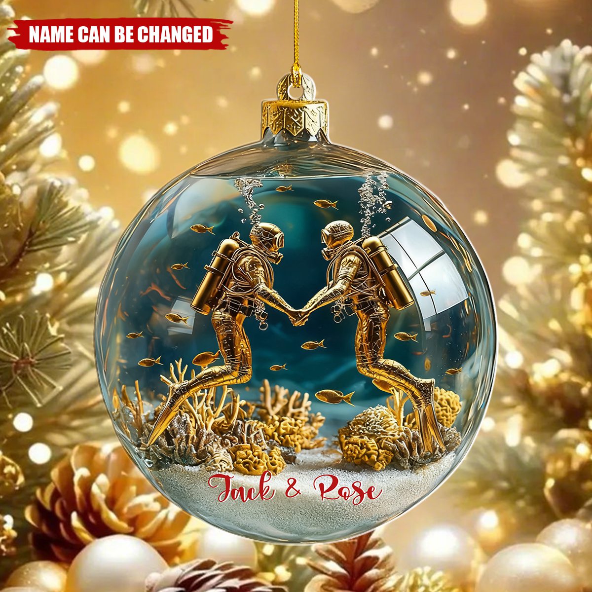 Custom 3D Effect Scuba Diving Couples Acrylic Ornament