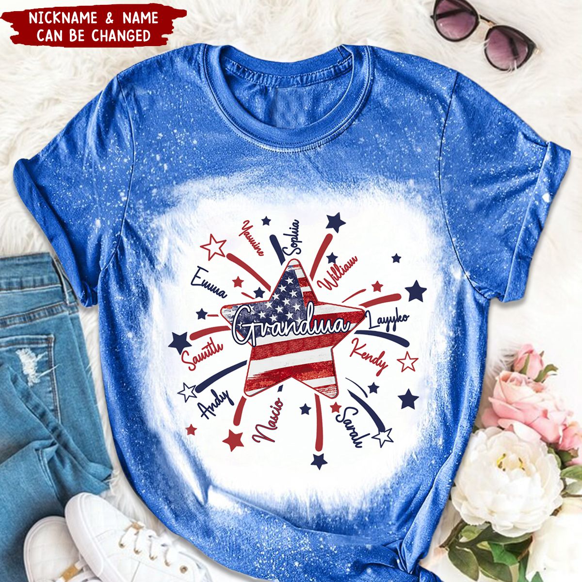 4th of July America Flag Star Mimi Mom Little Kids Personalized 3D T-shirt