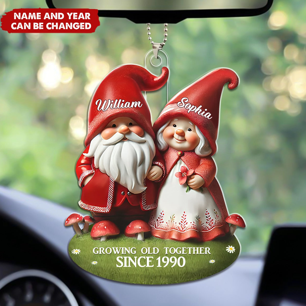 Personalized 3D Effect Dwarf Couple Together, Heartfelt Gift For Couple, For Him, For Her, Husband, Wife Transparent Acrylic Car Ornament
