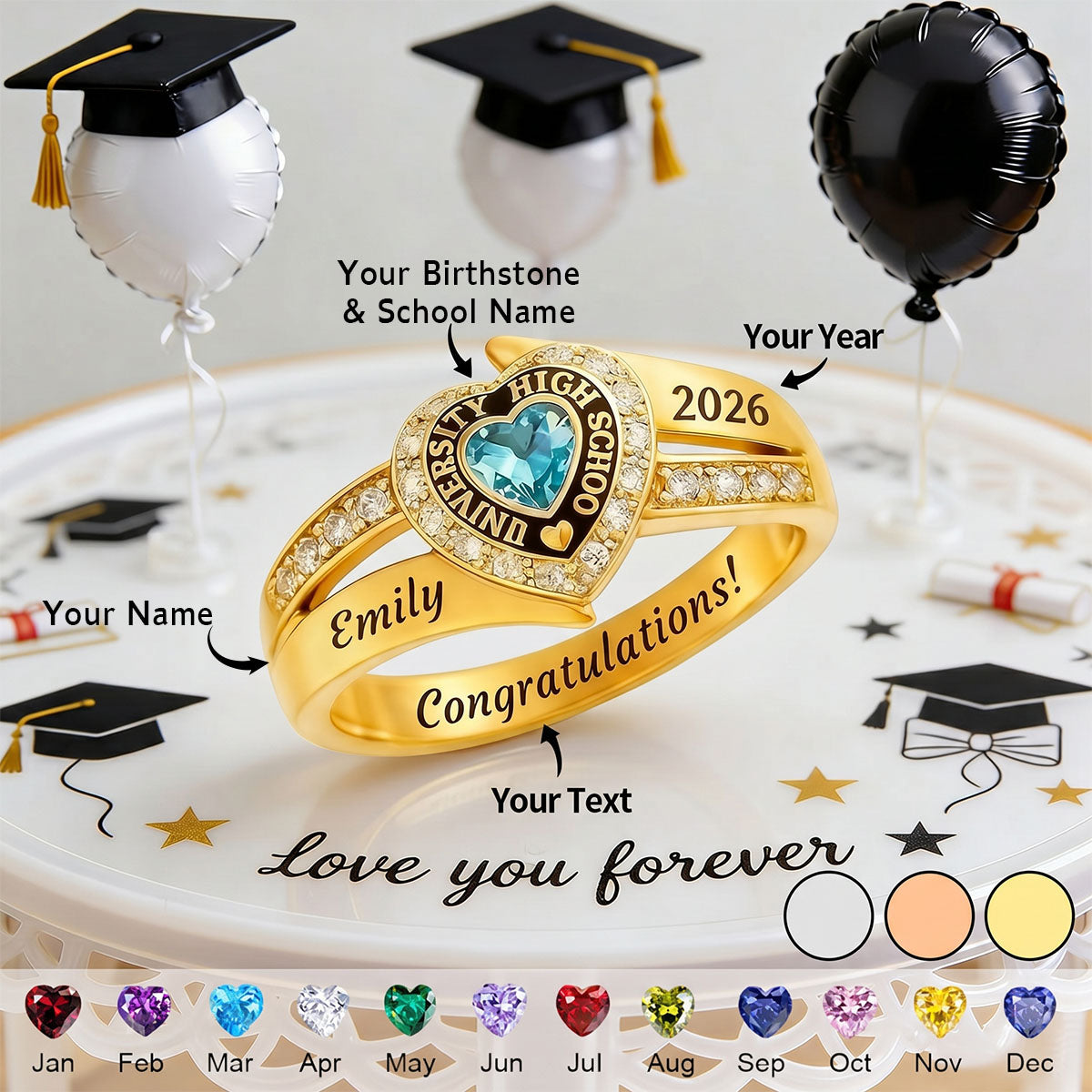 Every end is a new beginning - Personalized Birthstone Ring, Gift for Graduation